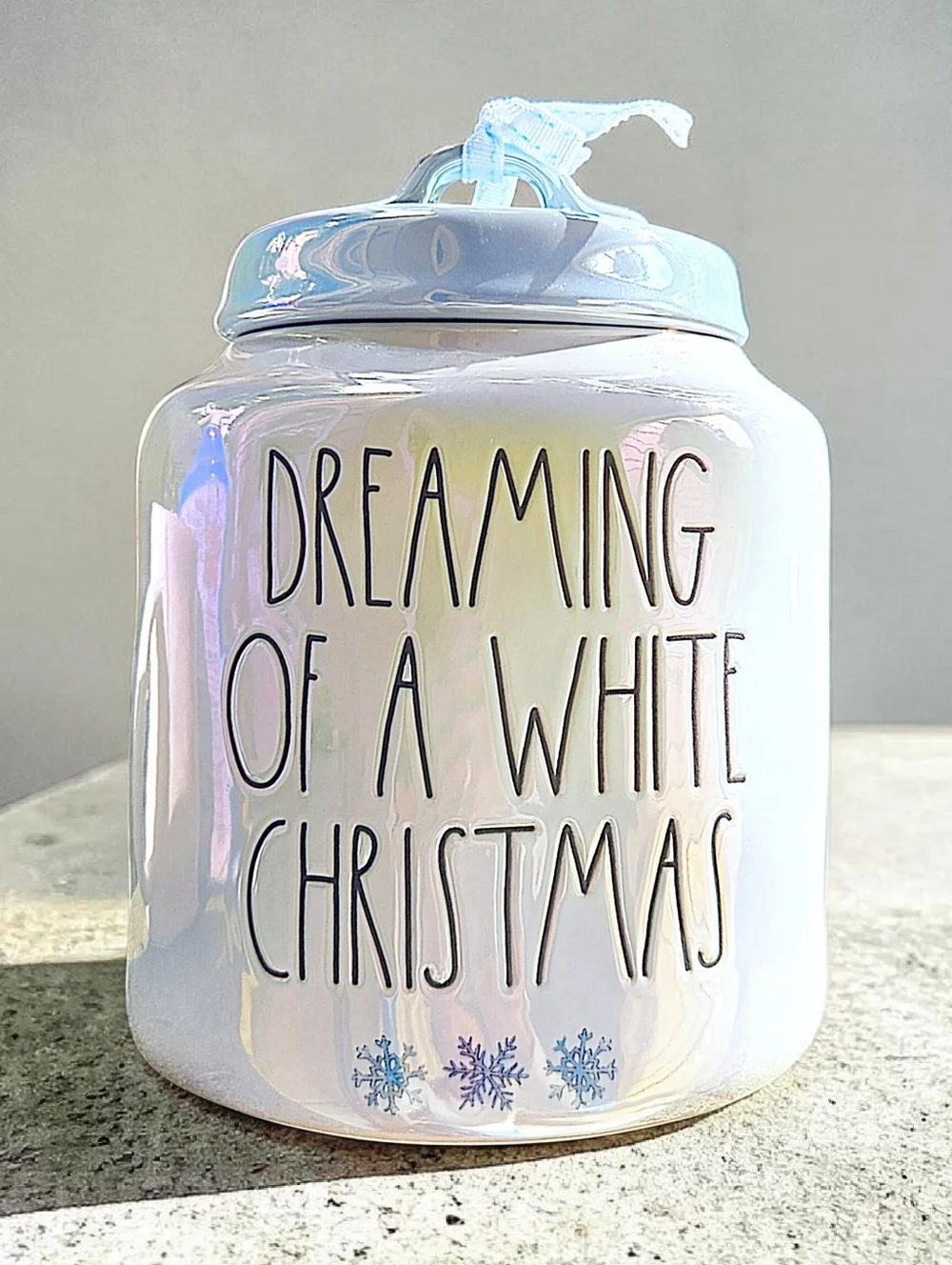 Rae Dunn Artisan Collection Blue Iridescent Holiday Christmas Cookie Canister